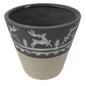 Szarvas mintás kaspó szürke-fehér 12 cm