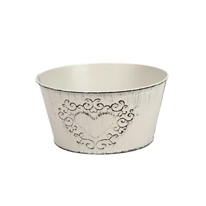 Szívmintás cink tál antikolt krém 20,5 x 10,5cm