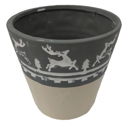 Szarvas mintás kaspó szürke-fehér 14 cm