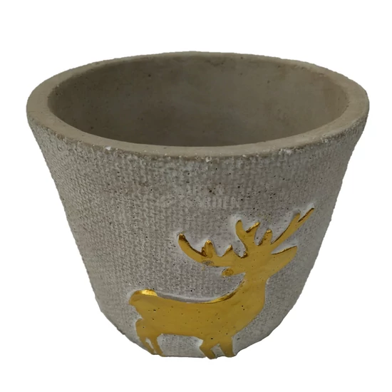 Szarvas mintás beton kaspó szürke 13 cm